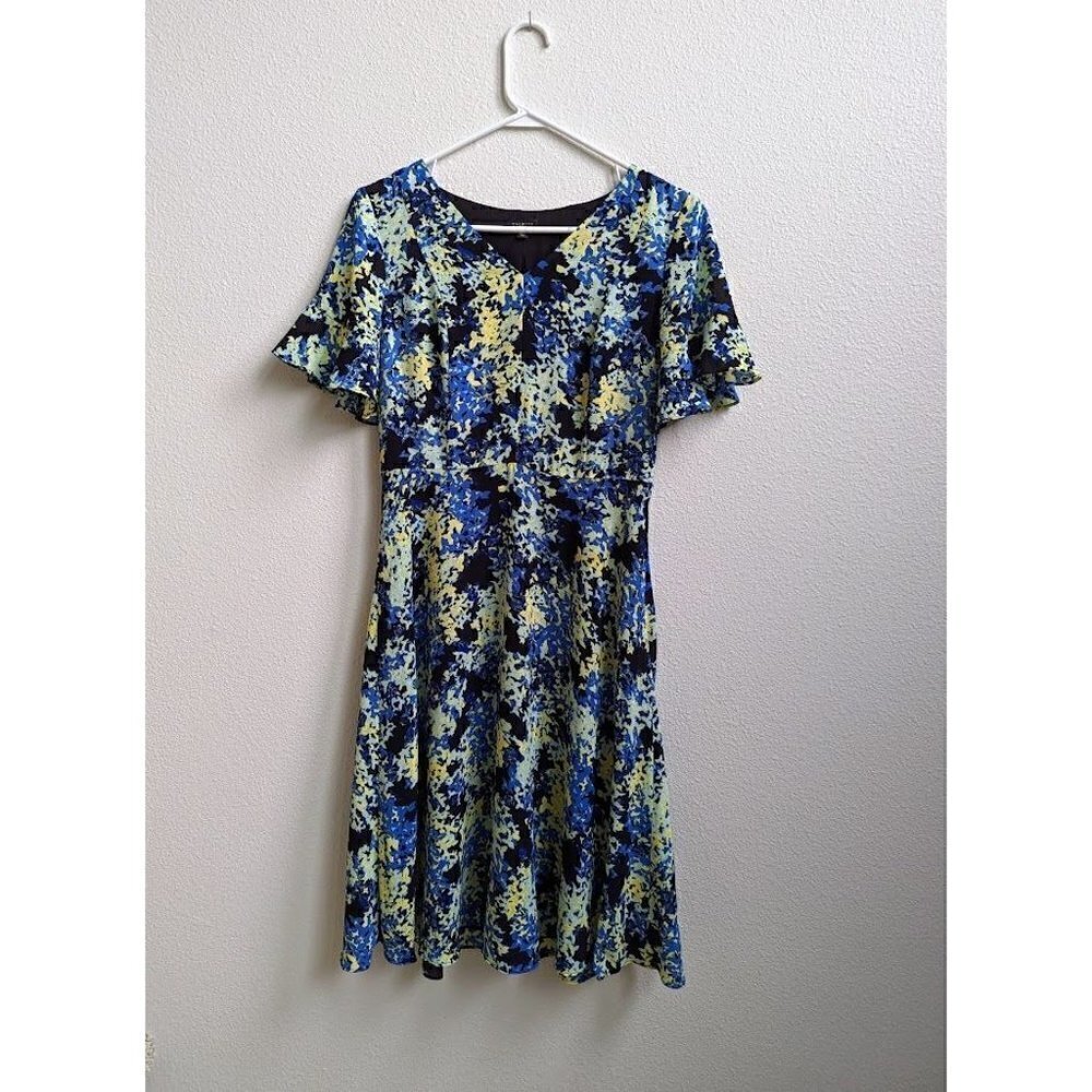 Talbots Blue Floral Fit & Flare Lined Dress w/ Side Zip Women's 2